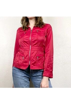 White House Black Market Red Belted Utility Jacket Size 2
